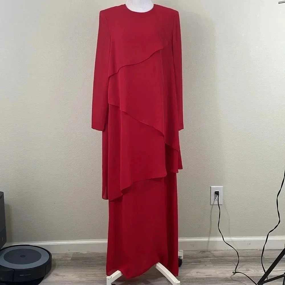 Vintage Fiandaca‎ red layered maxi evening dress size 6